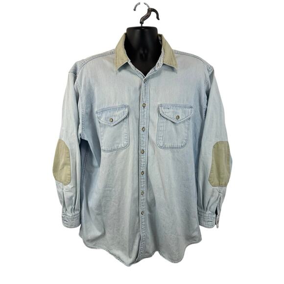 Vintage Woolrich Denim Lightwash Shirt Elbow Pads Size XL Western Utility - Picture 1 of 12